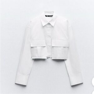 Zara Button Down Crop Utility Shirt XS NWT